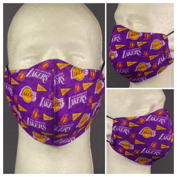 "Los Angeles Lakers Logos Collage" Double-Layered Adult Face Mask - Picture 1 of 1